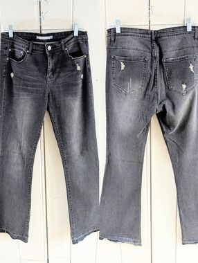Tractr Distressed Raw Hem Wide Leg Black Wash Denim Sz 30